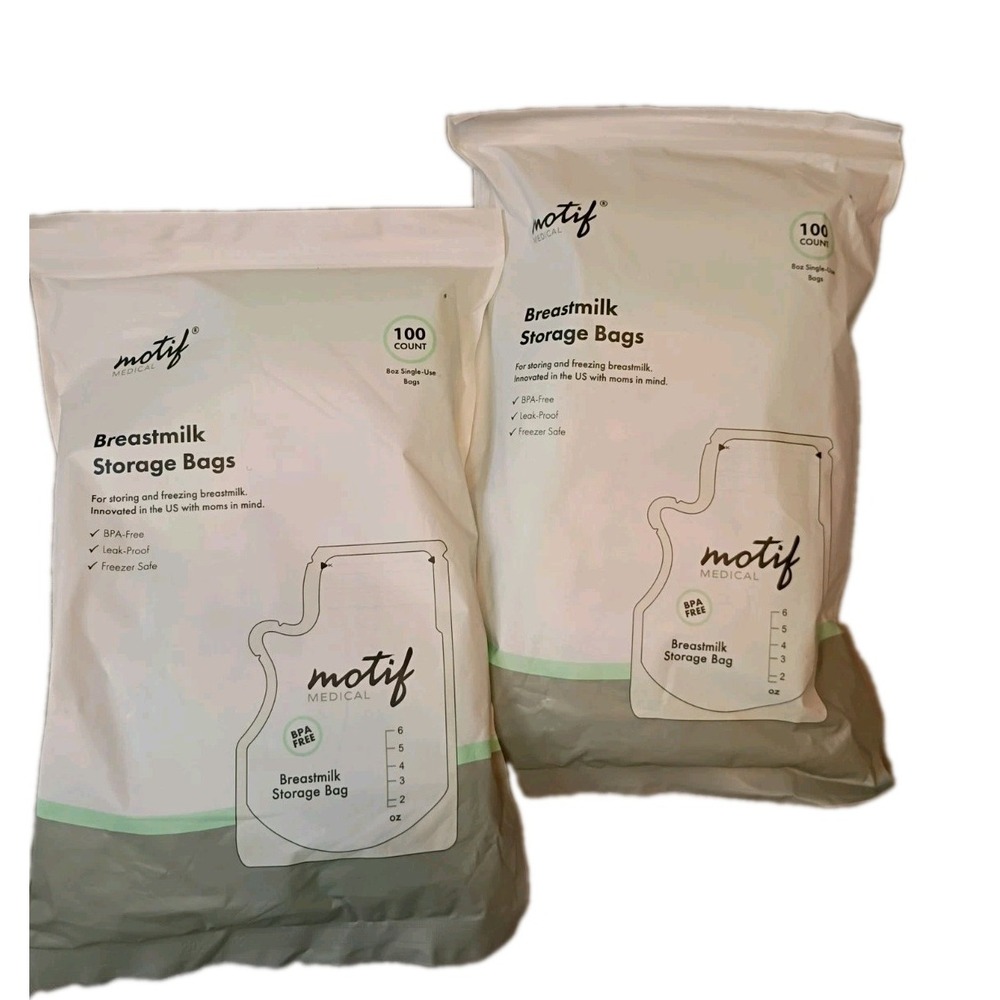 Motif Medical Breastmilk Storage Bags 8oz Single Use 100 Count 2 Pack AAC0008-06